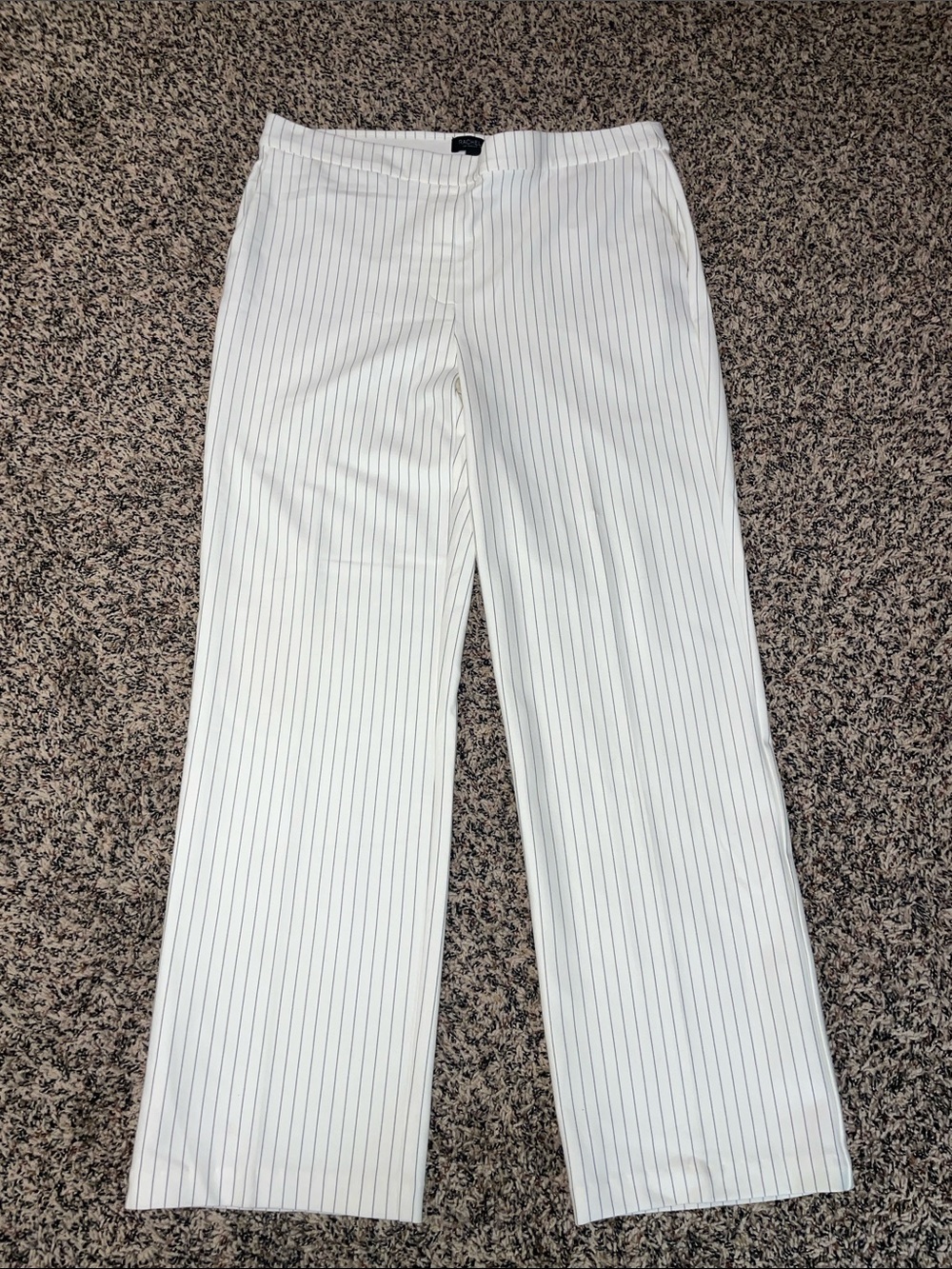 Rachel Zoe White Pinstripe Pull On Stretch Straight-Leg Pants Sz 10 NWOT - Picture 2 of 8